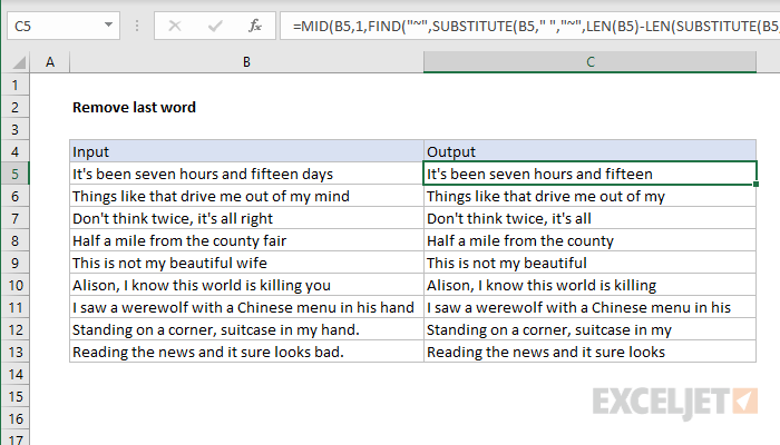 Formula To Remove The Last Word In A Cell